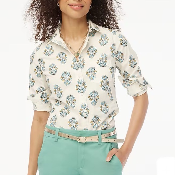 JCREW Cream Blue Yellow Floral Print Button Up Shirt NWT - Picture 7 of 7